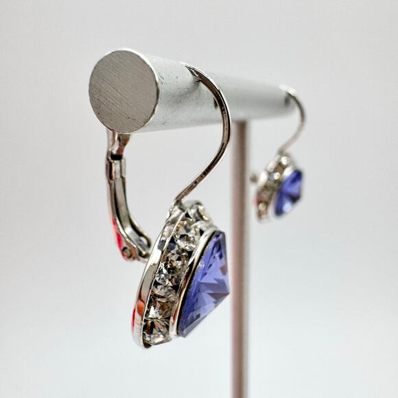 Vintage Rivoli Crystal Headlight Halo Stud Earrings Purple Sparkling Dazzling - Picture 7 of 12